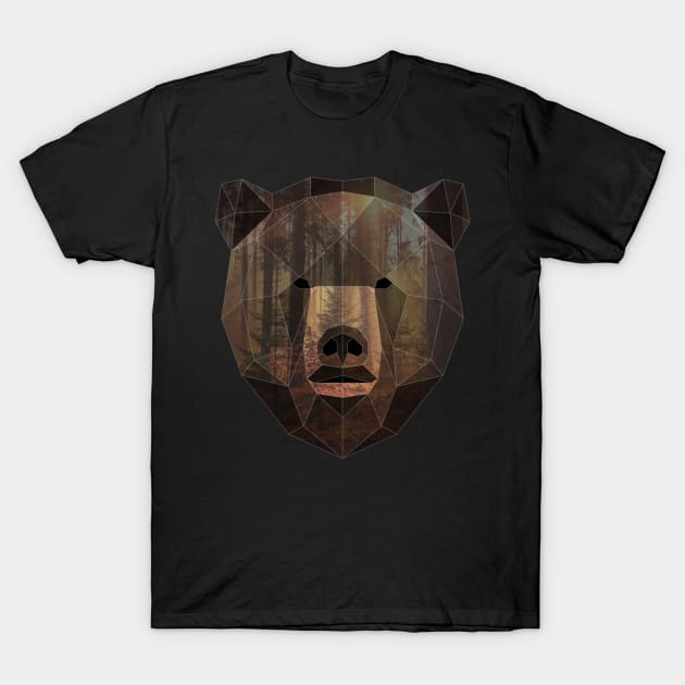 Bear Low Poly Double Exposure Art T-Shirt by Jay Diloy